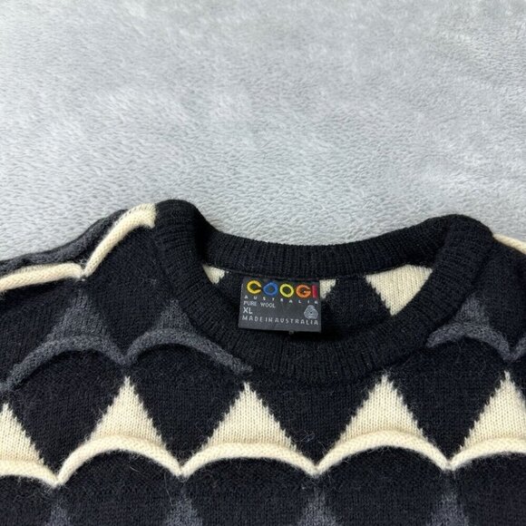Vintage Coogi Australia Men's Size XL Pure Wool Knit Sweater Black / Cream - Picture 7 of 14